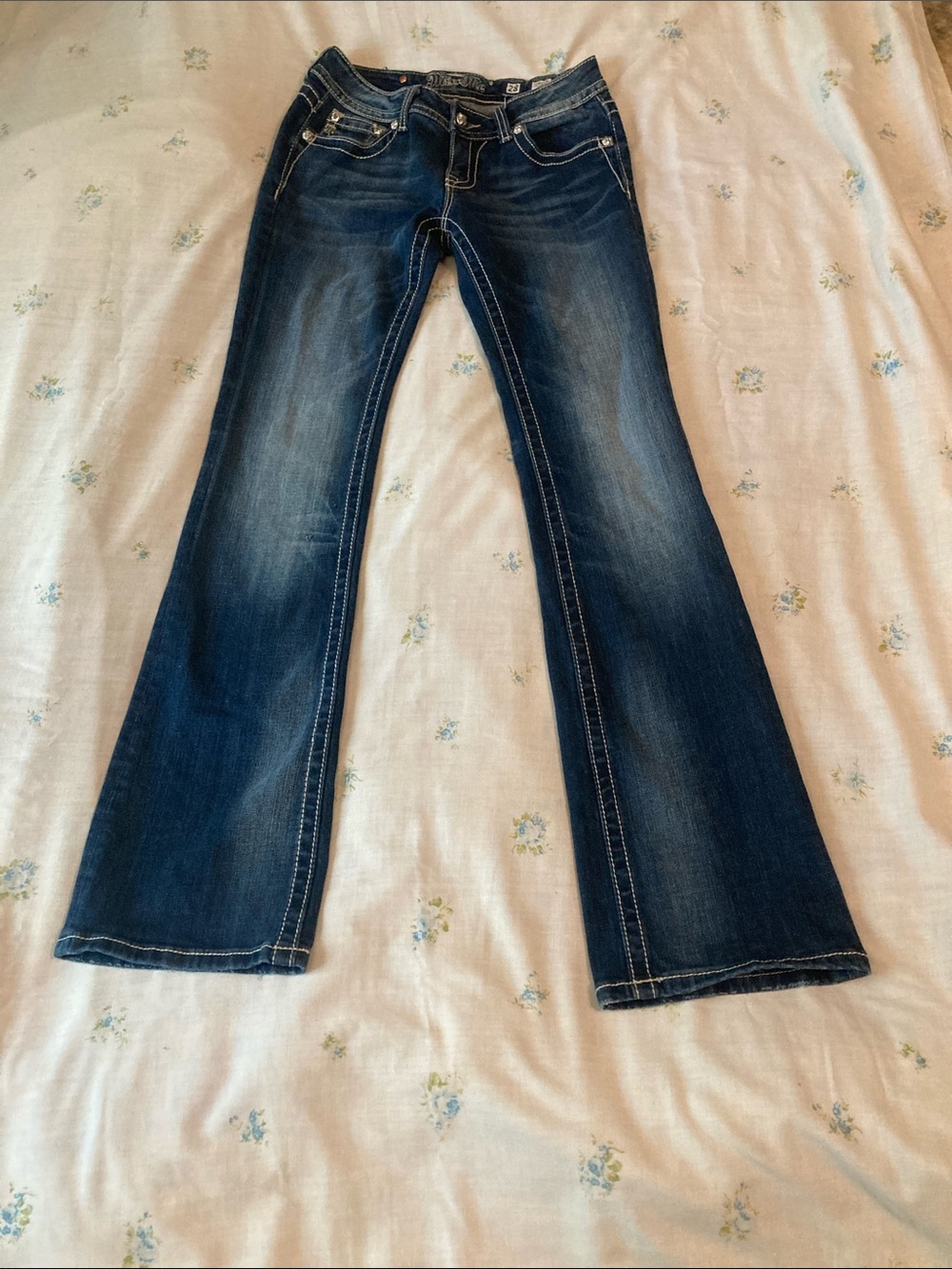 Miss Me Dark Blue Bootcut Jeans with Contrast Stitching